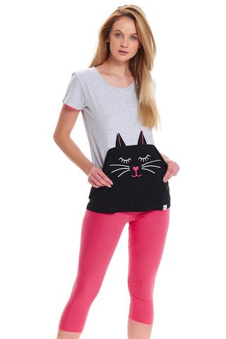 Серая футболка с котом + бриджи розового цвета PM