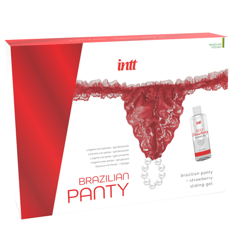 Набор Brazilian Panty Sliding Gel Strawberry + повязка (красная)