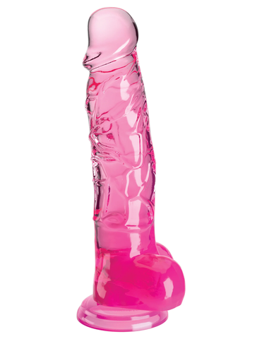 Прозрачный фаллоимитатор с мошонкой на присоске King Cock Clear 8, розовый