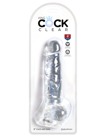 Прозрачный фаллоимитатор с мошонкой King Cock Clear 8