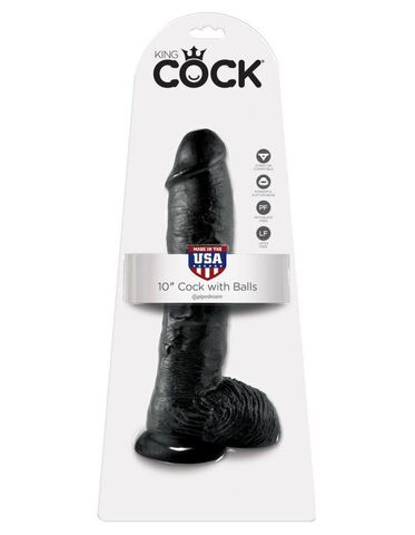 Фаллоимитатор-гигант на присоске с мошонкой черный King Cock 10 Cock with Balls Black