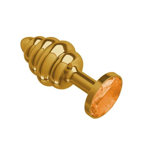 Анальная втулка Gold Spiral с оранжевым кристаллом маленькая