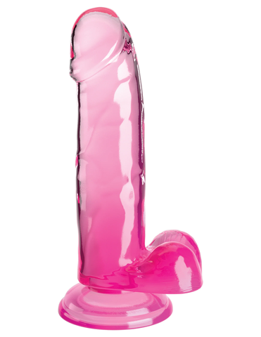 Прозрачный фаллоимитатор с мошонкой на присоске King Cock Clear 7, розовый