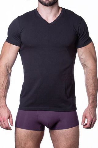 Мужская футболка T751-2 с коротким рукавом и V-образным вырезом, выполнена из 100% хлопка