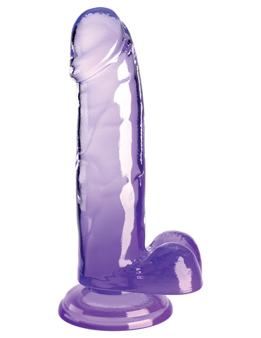 Прозрачный фаллоимитатор с мошонкой на присоске King Cock Clear 7, фиолетовый