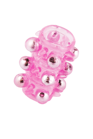 Насадка на пенис с бусинами, силикон, розовая, 3 см (в пакете)