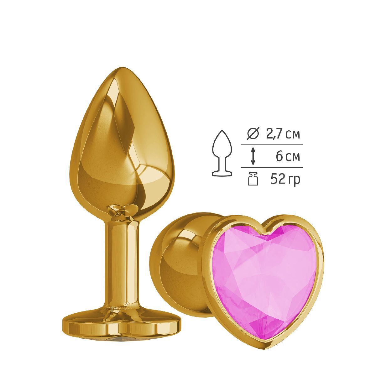 Анальная втулка Gold малая с розовым кристаллом сердце фото