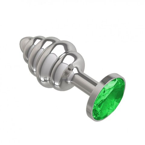 Анальная втулка Silver Spiral малая с зеленым кристаллом