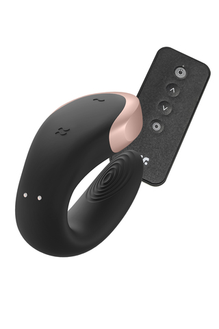 Стимулятор для пар Satisfyer Double Love Connect App с пультом ДУ, силикон, чёрный, 9 см