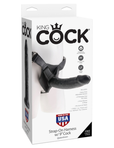 Страпон Harness со съемной насадкой черного цвета на регулируемых ремнях King Cock 9