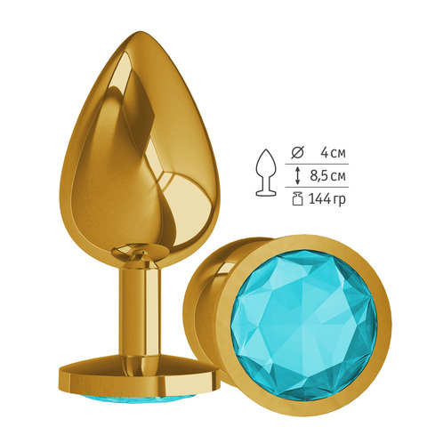 Gold Анальная втулка с Голубым кристаллом большая
