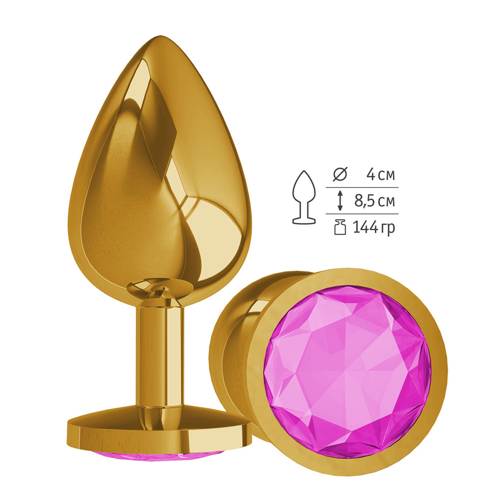 Gold Анальная втулка с Розовым кристаллом большая фото