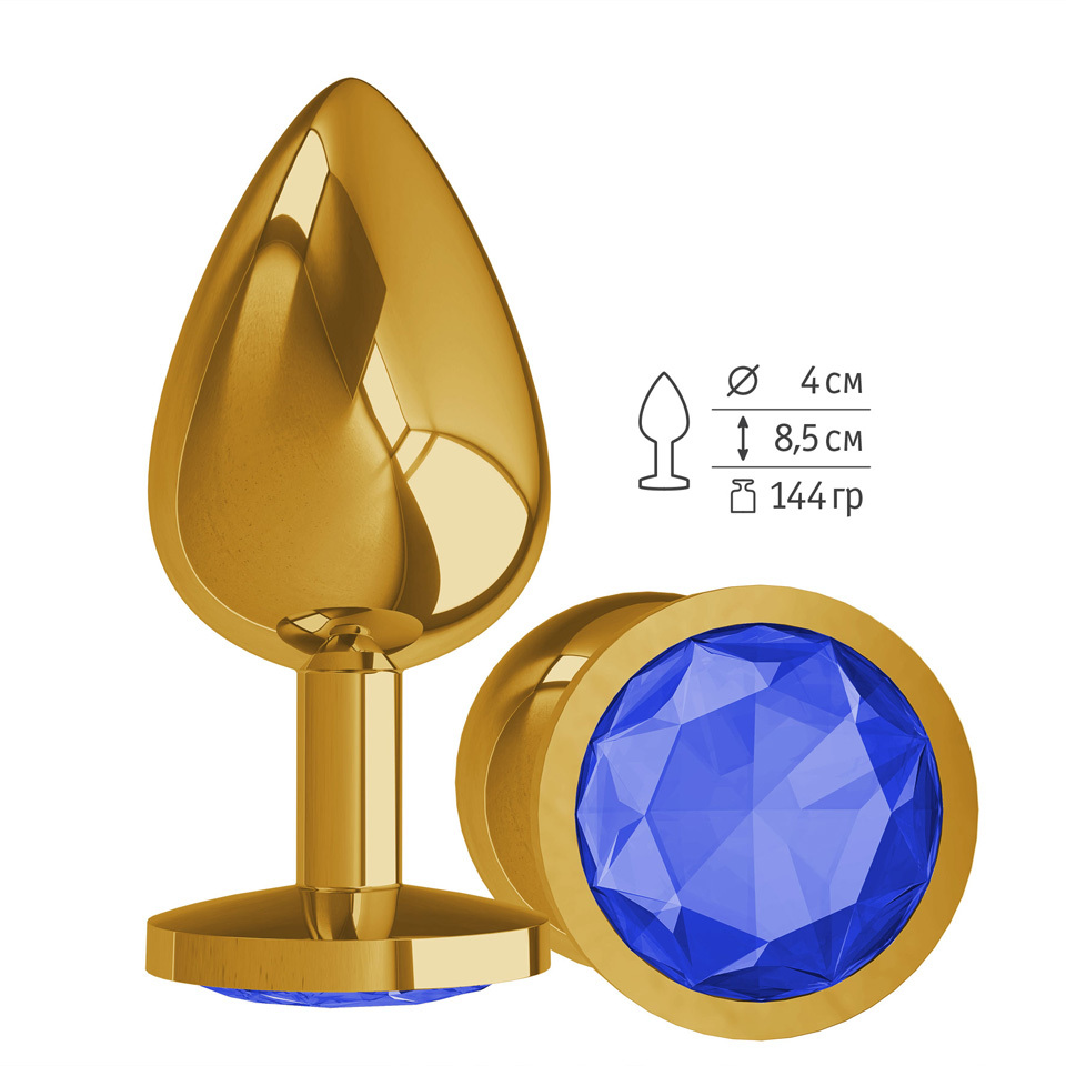 Gold Анальная втулка с Синим кристаллом большая фото