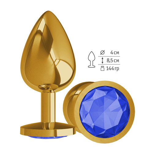 Gold Анальная втулка с Синим кристаллом большая