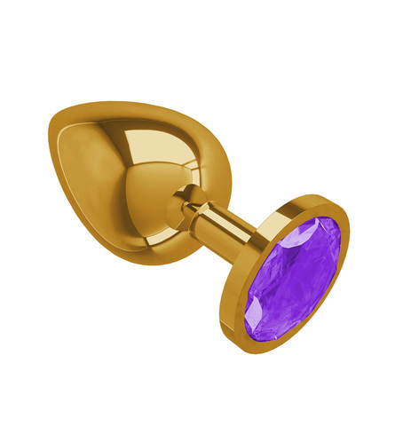 Gold Анальная втулка с Фиолетовым кристаллом большая