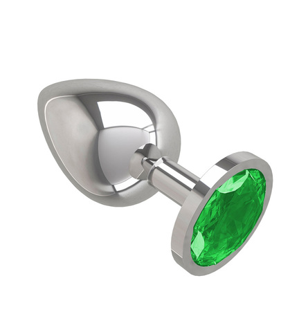 Анальная втулка Silver с зеленым кристаллом большая